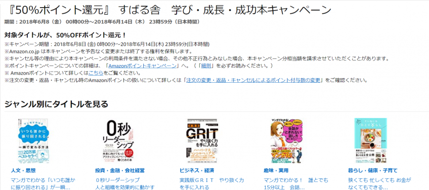 『50%ポイント還元』 すばる舎　学び・成長・成功本キャンペーン